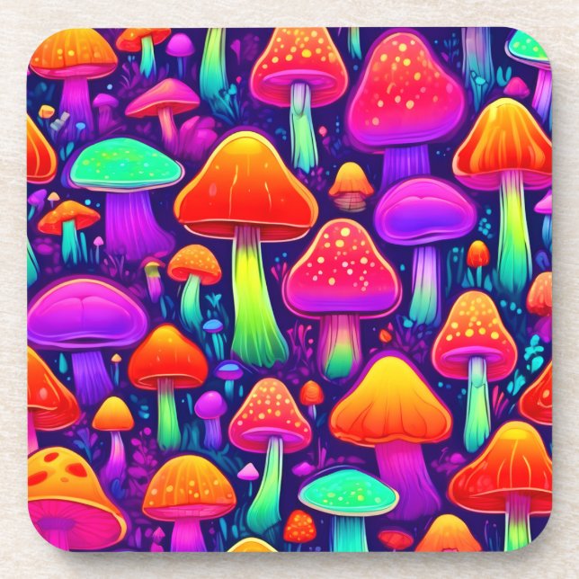 Neon Glow Mushroom Forest Coaster (Front)