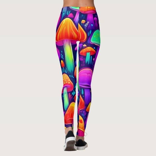 Neon Glow Mushroom Forest Leggings (Back)