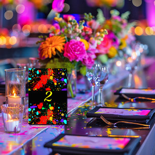 Neon Glow, Paint Splatter, Custom Table Number