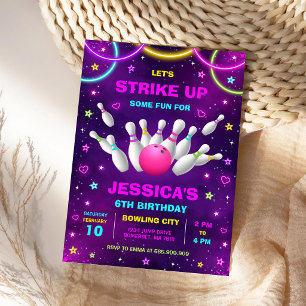 Neon Glow Party Bowling Birthday Invitation