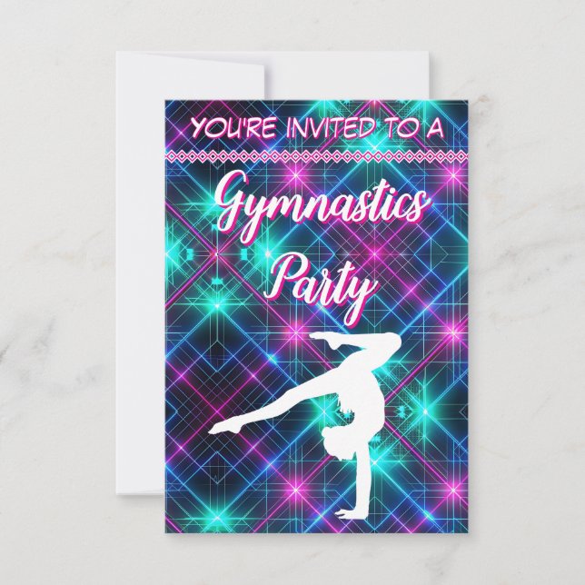 Neon Glow Party Gymnastics Birthday Invitation (Front)