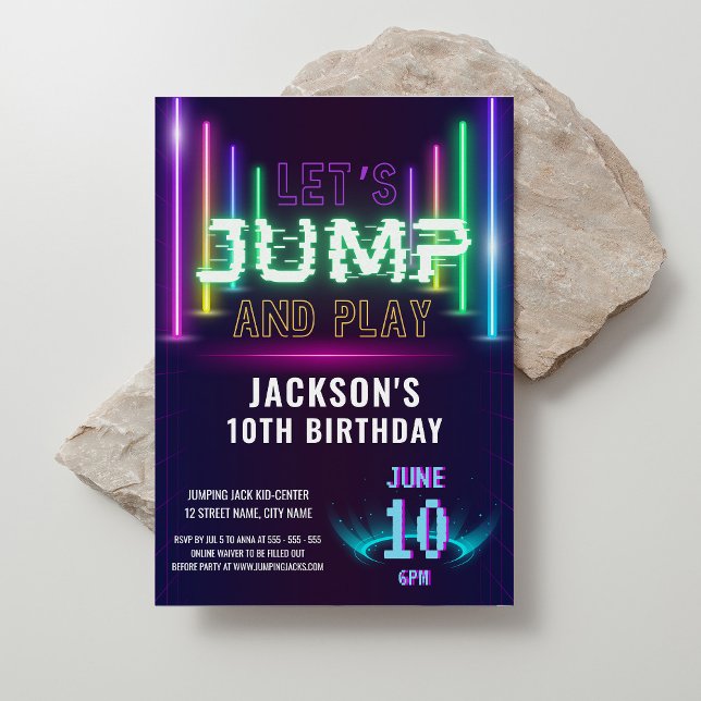 Neon Glow Party Trampoline Boy Birthday Invitation (Creator Uploaded)