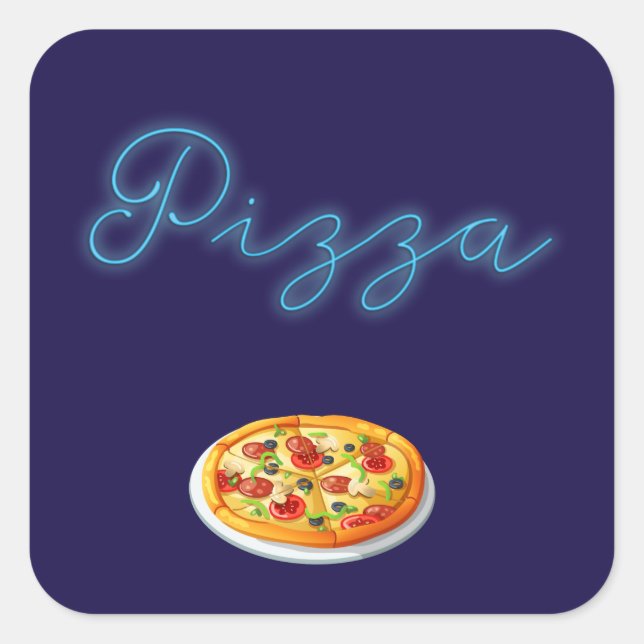 Neon Glow Pizza Sign Square Sticker (Front)