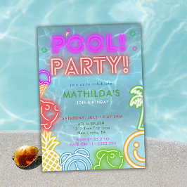 Neon Glow Pool Party Any Age Birthday Invitation