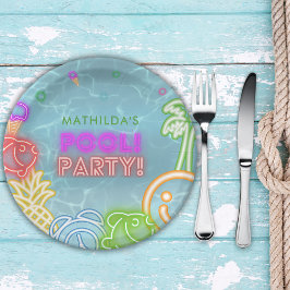 Neon Glow Pool Party Any Age Birthday Paper Plate