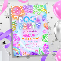 Neon Glow Pool Party Birthday Invitation