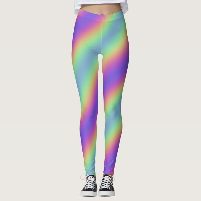 Neon Glow Rainbow Stripe Leggings (Front)