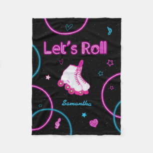 Neon Glow Roller Skating Let's Roll Girl  Fleece Blanket