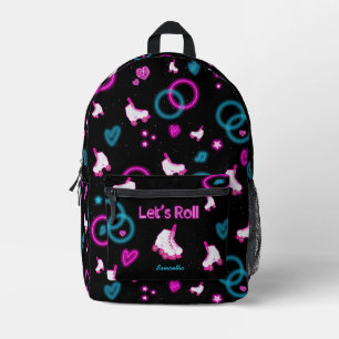Neon Glow Roller Skating Let's Roll Girl  Printed Backpack