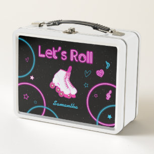Neon Glow Roller Skating Let's Roll  Metal Lunch Box
