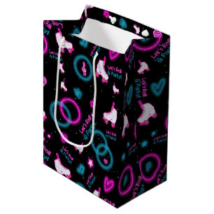 Neon Glow Roller Skating Let's Roll Pattern Medium Gift Bag