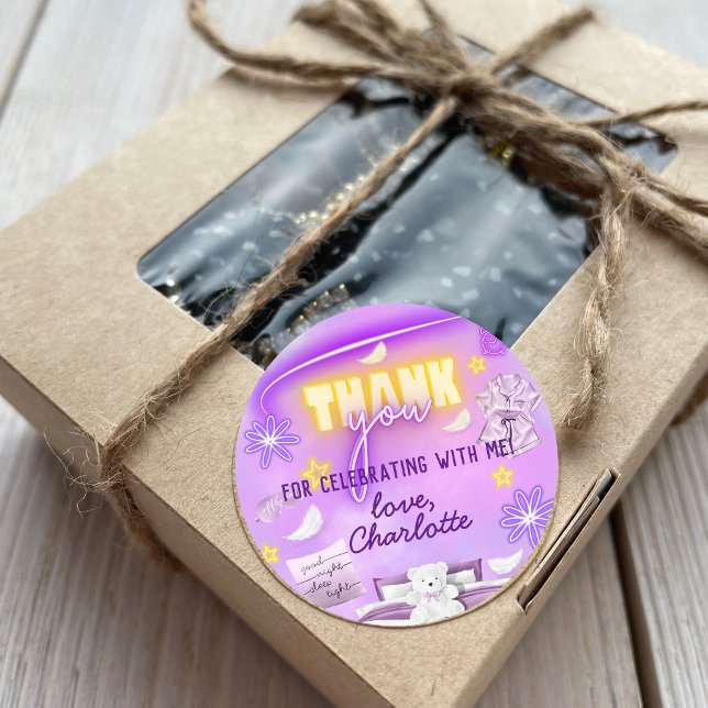 Neon Glow Sleepover Slumber Party Thank You Classic Round Sticker (Creator Uploaded)