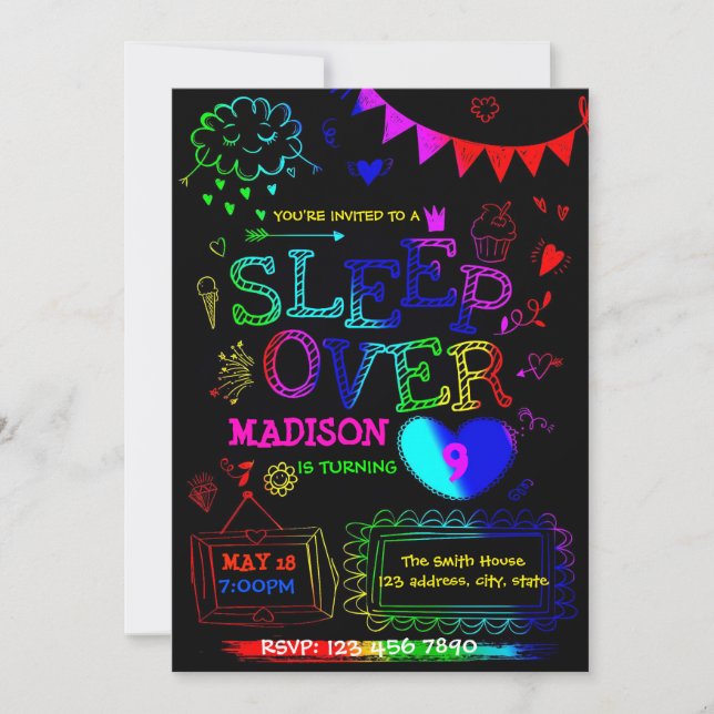 Neon Glow slumber Party Invitation (Front)
