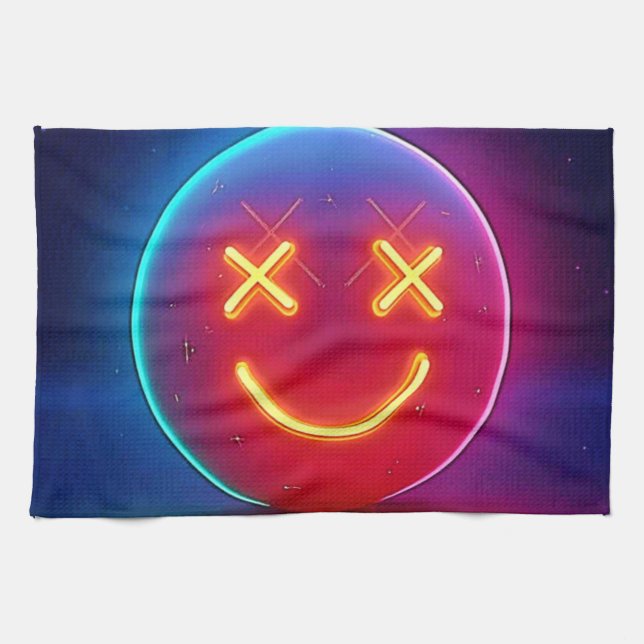 Neon Glow Smiley Face Tea Towel (Horizontal)