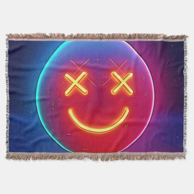Neon Glow Smiley Face Throw Blanket (Front)