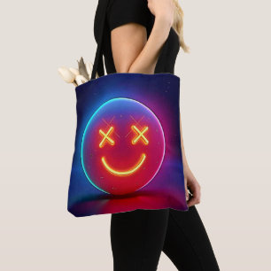 Neon Glow Smiley Face Tote Bag