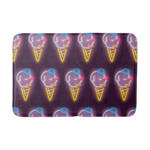 Neon Glow: Smiling Bichon Ice Cream Repeat Pattern Bath Mat