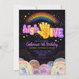 Neon Glow Sparkle High Five Birthday Party Invitation