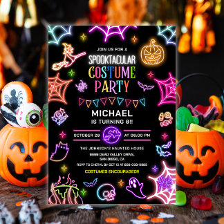 Neon Glow Spooktacular Halloween Birthday Party Invitation