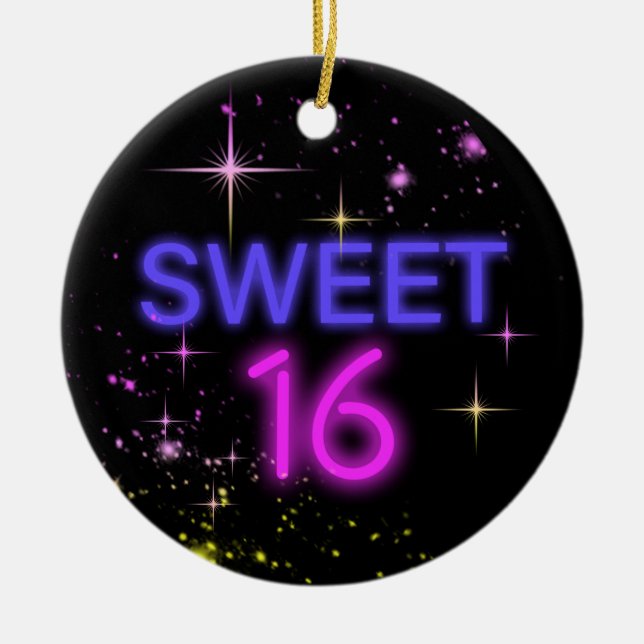 Neon Glow Sweet 16 ID760 Ceramic Tree Decoration (Front)