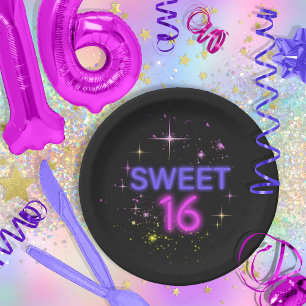 Neon Glow Sweet 16 ID760 Paper Plate