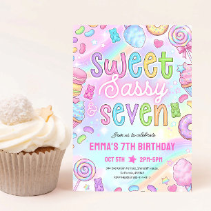 Neon Glow Sweet Sassy 7th Birthday Invitation