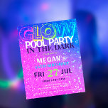 Neon glow teens budget birthday party invitation<br><div class="desc">Trendy modern neon glow in the dark pink blue neo vibrant colourful pool party budget affordable invitation for teens. PLEASE READ THIS BEFORE PURCHASING! This is a budget affordable wedding card printed on a paper sheet (each sheet has one card). For the best rapport price-quality, our advice is to choose...</div>