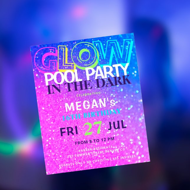 Neon glow teens budget birthday party invitation (Creator Uploaded)