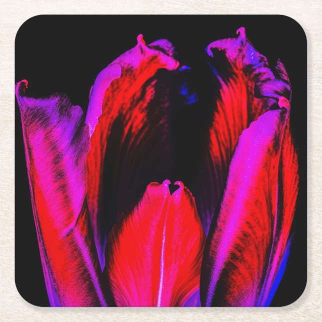 Neon Glow Tulip Square Paper Coaster (Front)
