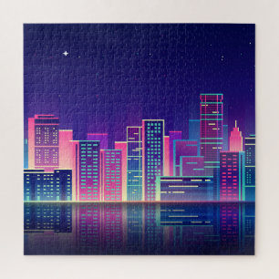 Neon Glow Vintage Night City Jigsaw Puzzle