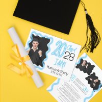 Neon Glow Wavy Border Photo Graduation Ceremony