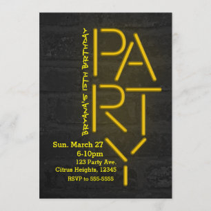 Neon Glow yellow PARTY Brick Wall Urban Invitation