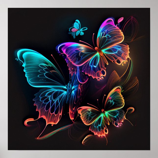 Neon Glowing Butterflies Poster (Front)
