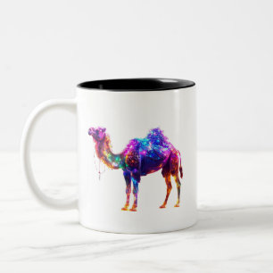 Neon Glowing Camel Art Print - Colourful Fantasy Two-Tone Coffee Mug