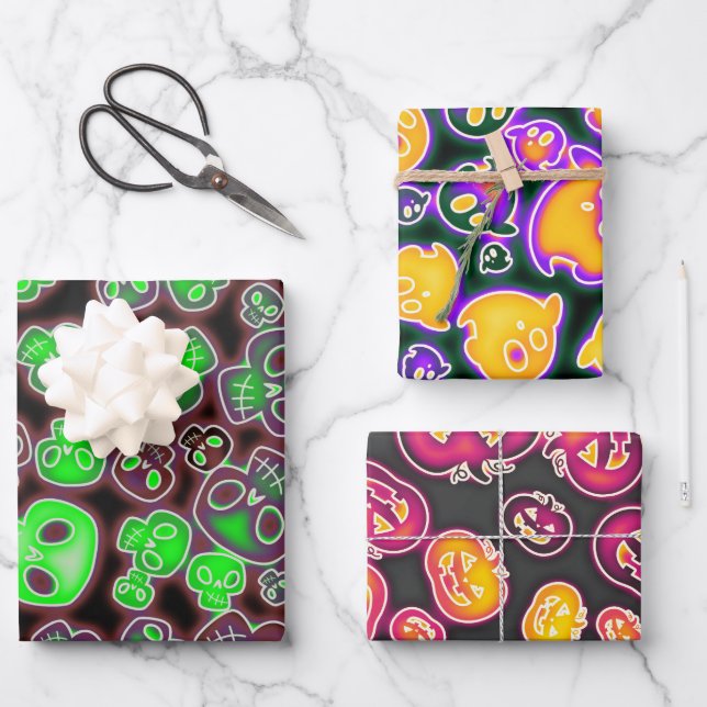 Neon Glowing Critters Wrapping Paper Sheet (Front)