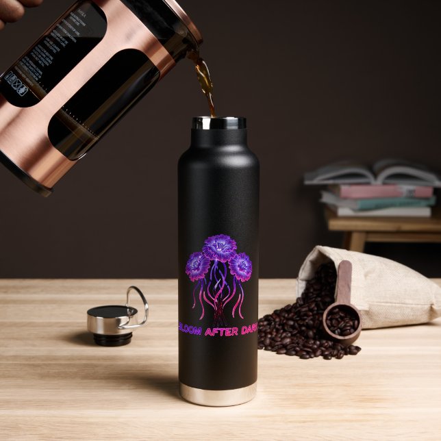 Neon Glowing Flower Black Water Bottle (Coffee (Rotated))
