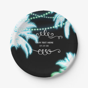 Neon Glowing Palm Trees Beach Party Summer Paper Plate