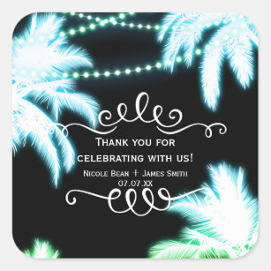 Neon Glowing Palm Trees Beach Party Summer Square Sticker