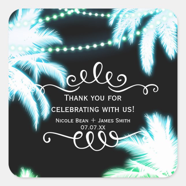 Neon Glowing Palm Trees Beach Party Summer Square Sticker (Front)