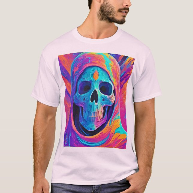 Neon Glowing Skull Art T-Shirt (Front)