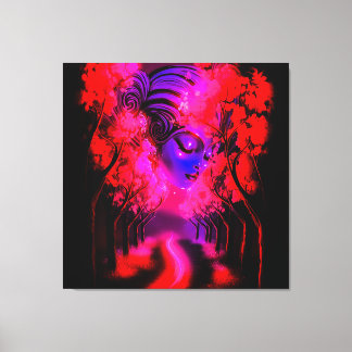 Neon Goddess in Enchanted Forest Canvas Print