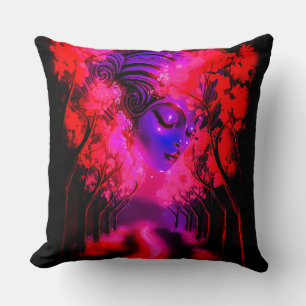 Neon Goddess in Enchanted Forest Cushion