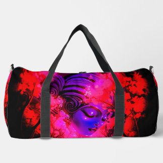 Neon Goddess in Enchanted Forest Duffle Bag