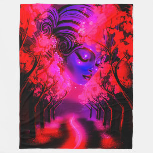 Neon Goddess in Enchanted Forest Fleece Blanket