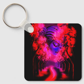 Neon Goddess in Enchanted Forest Key Ring