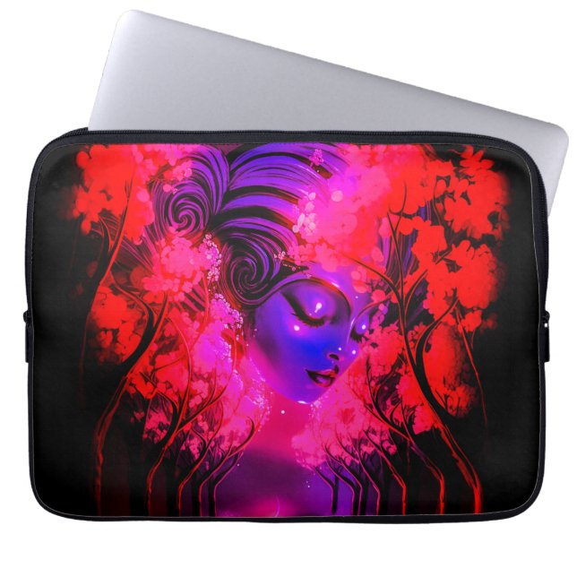Neon Goddess in Enchanted Forest Laptop Sleeve (Front)