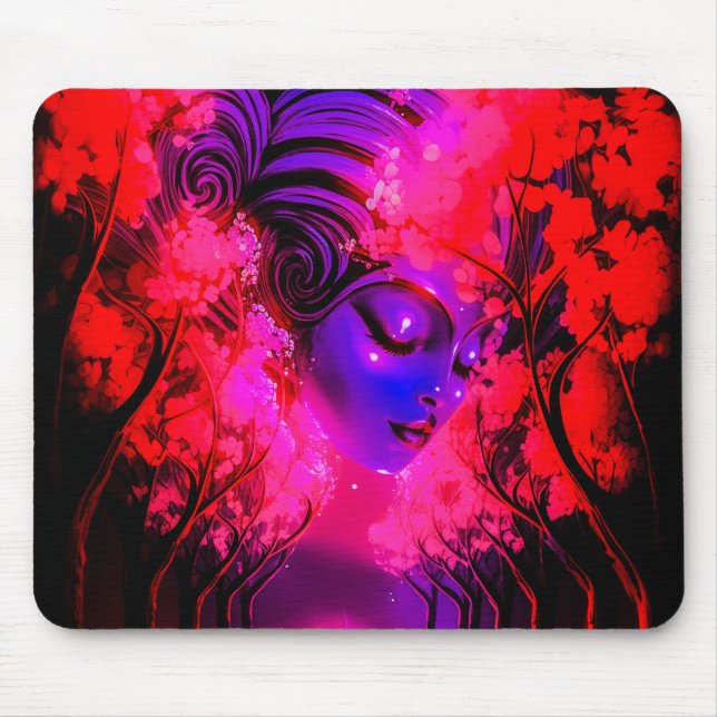 Neon Goddess in Enchanted Forest Mouse Pad (Front)
