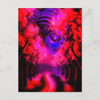 Neon Goddess in Enchanted Forest Postcard