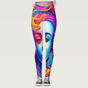 Neon Goddess with Flowing Cosmic Hair Leggings