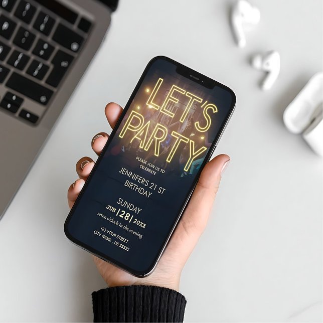 Neon Gold Light Digital Party e-invite Template (Neon Gold Light Digital Party e-invite Template)